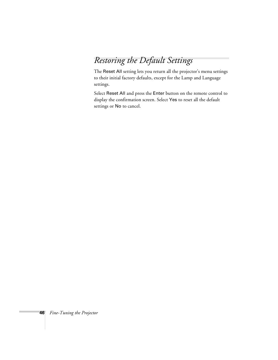 Restoring the default settings | Epson 51c User Manual | Page 51 / 86