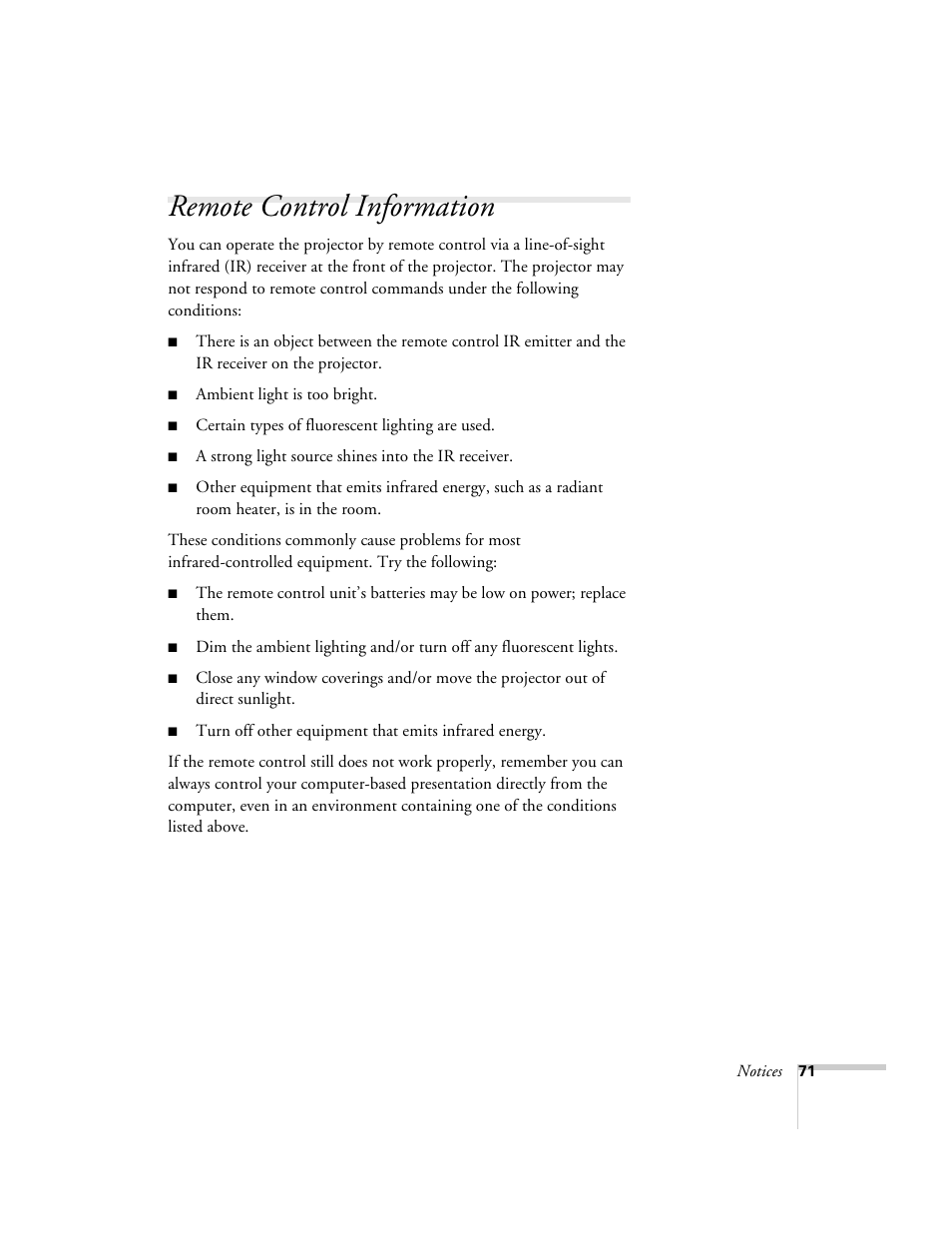 Remote control information | Epson 51c User Manual | Page 76 / 86