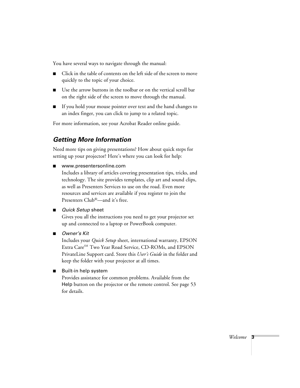 Getting more information | Epson 51c User Manual | Page 8 / 86