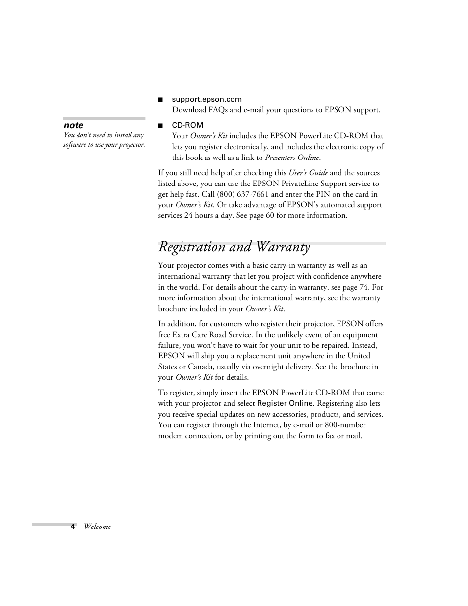 Registration and warranty | Epson 51c User Manual | Page 9 / 86