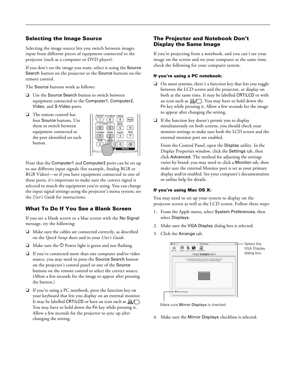 Selecting the image source, What to do if you see a blank screen | Epson 6110I User Manual | Page 5 / 16