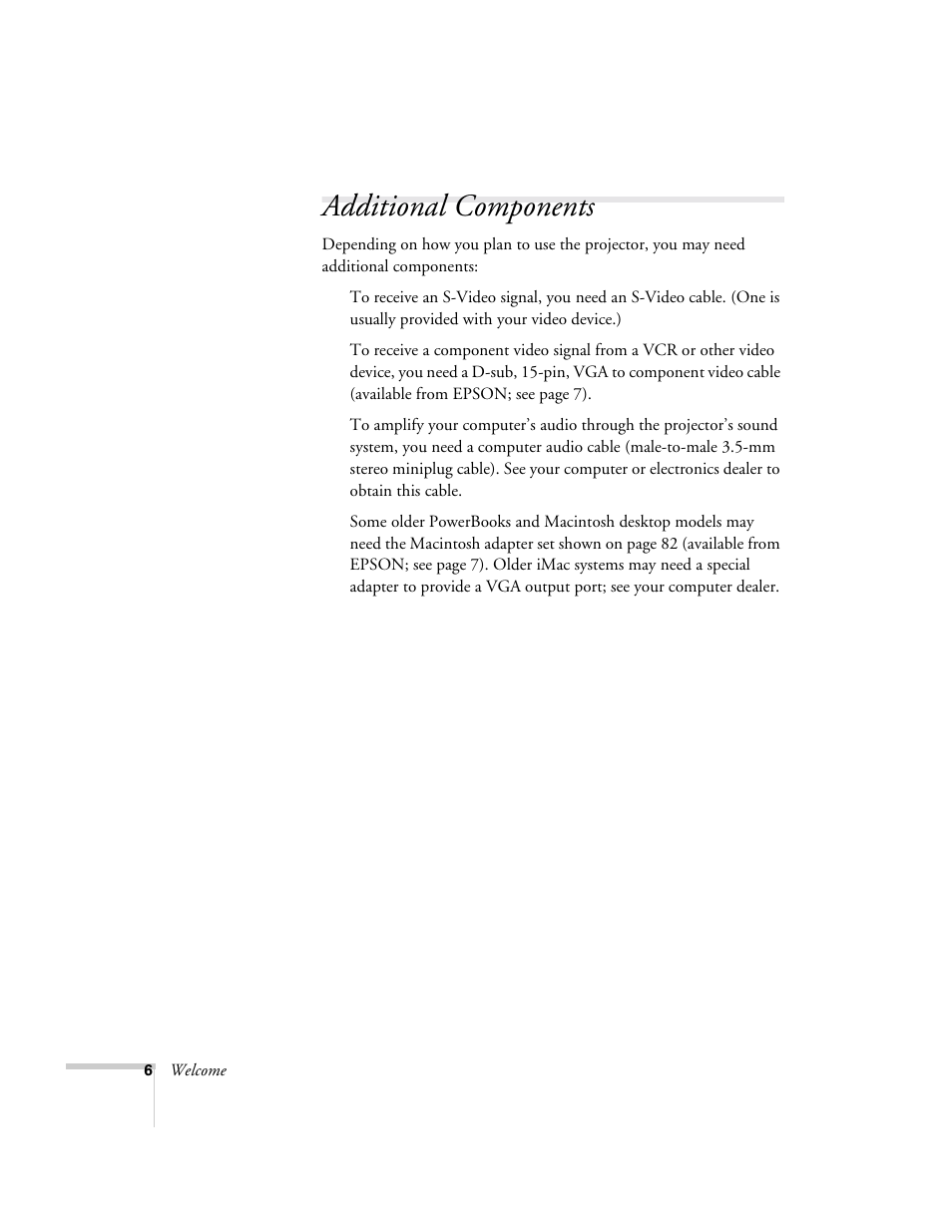 Additional components | Epson 73c User Manual | Page 12 / 108