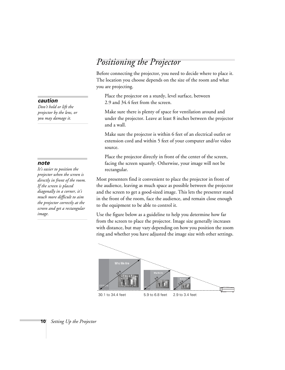 Positioning the projector | Epson 73c User Manual | Page 16 / 108