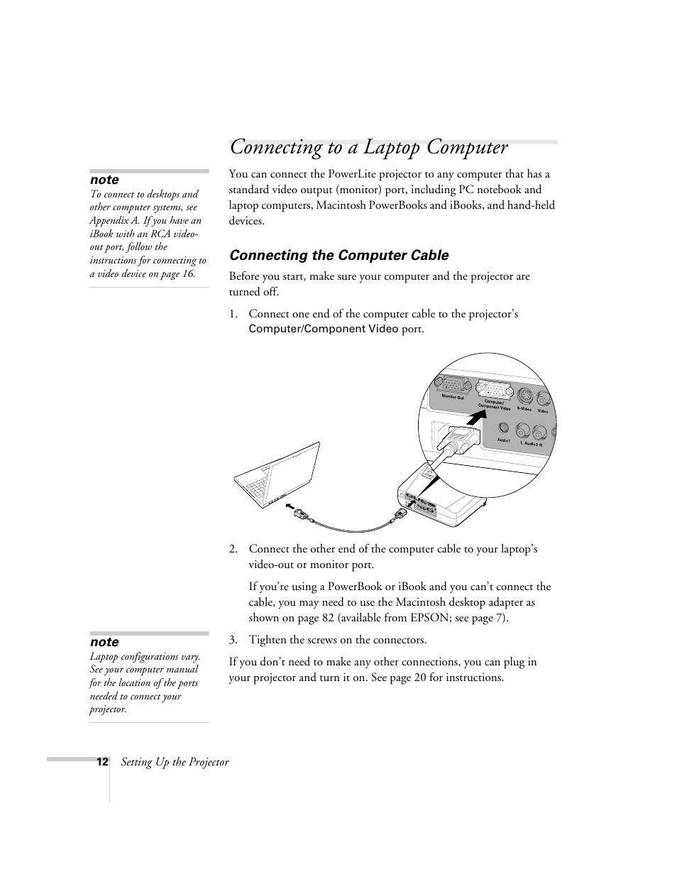 Connecting to a laptop computer, Connecting the computer cable | Epson 73c User Manual | Page 18 / 108