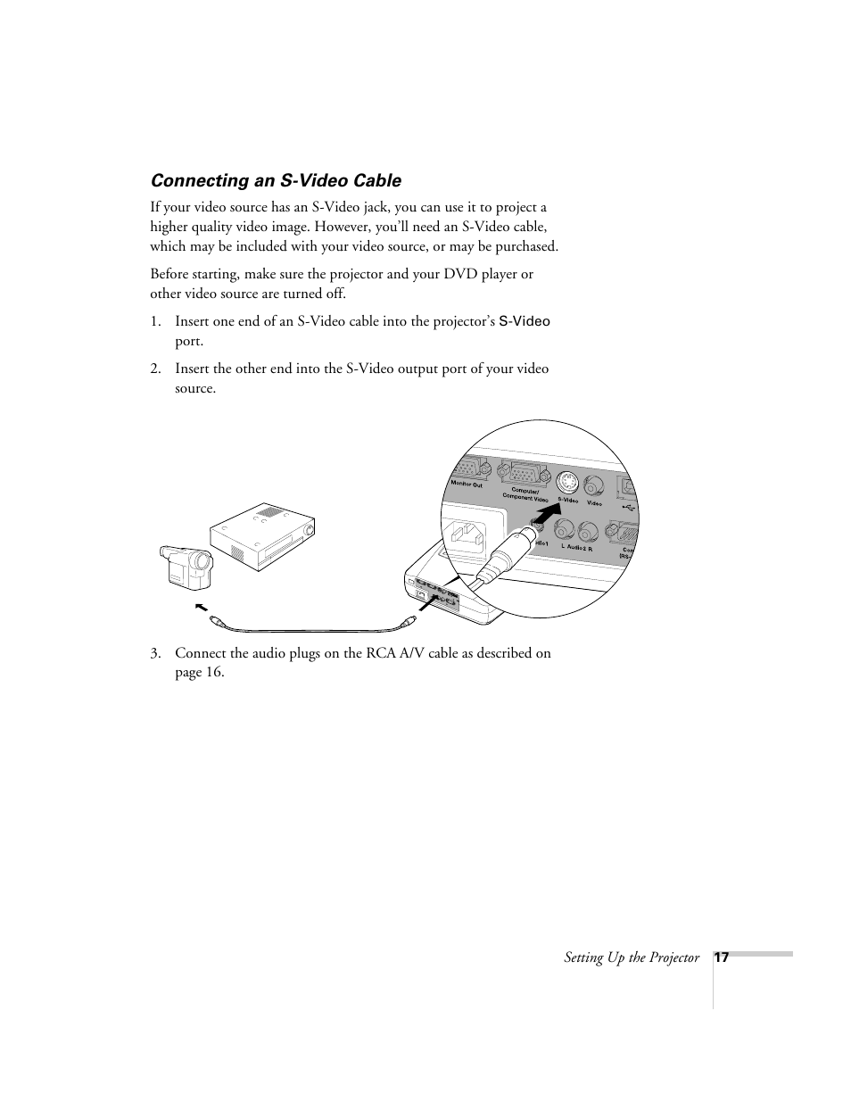 Connecting an s-video cable | Epson 73c User Manual | Page 23 / 108