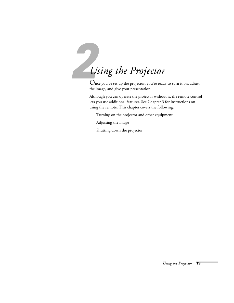 Chap 2-using the projector, Using the projector | Epson 73c User Manual | Page 25 / 108