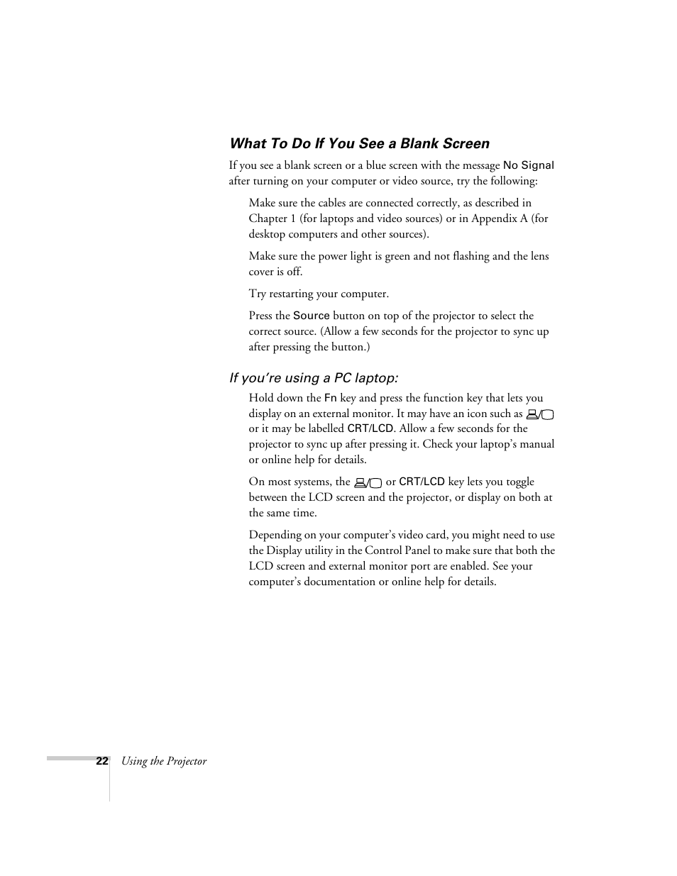 What to do if you see a blank screen | Epson 73c User Manual | Page 28 / 108