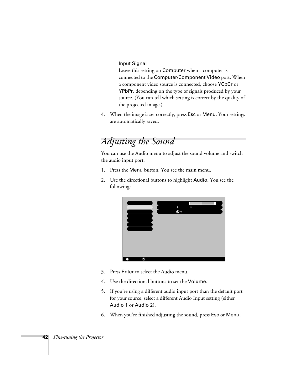 Adjusting the sound | Epson 73c User Manual | Page 48 / 108