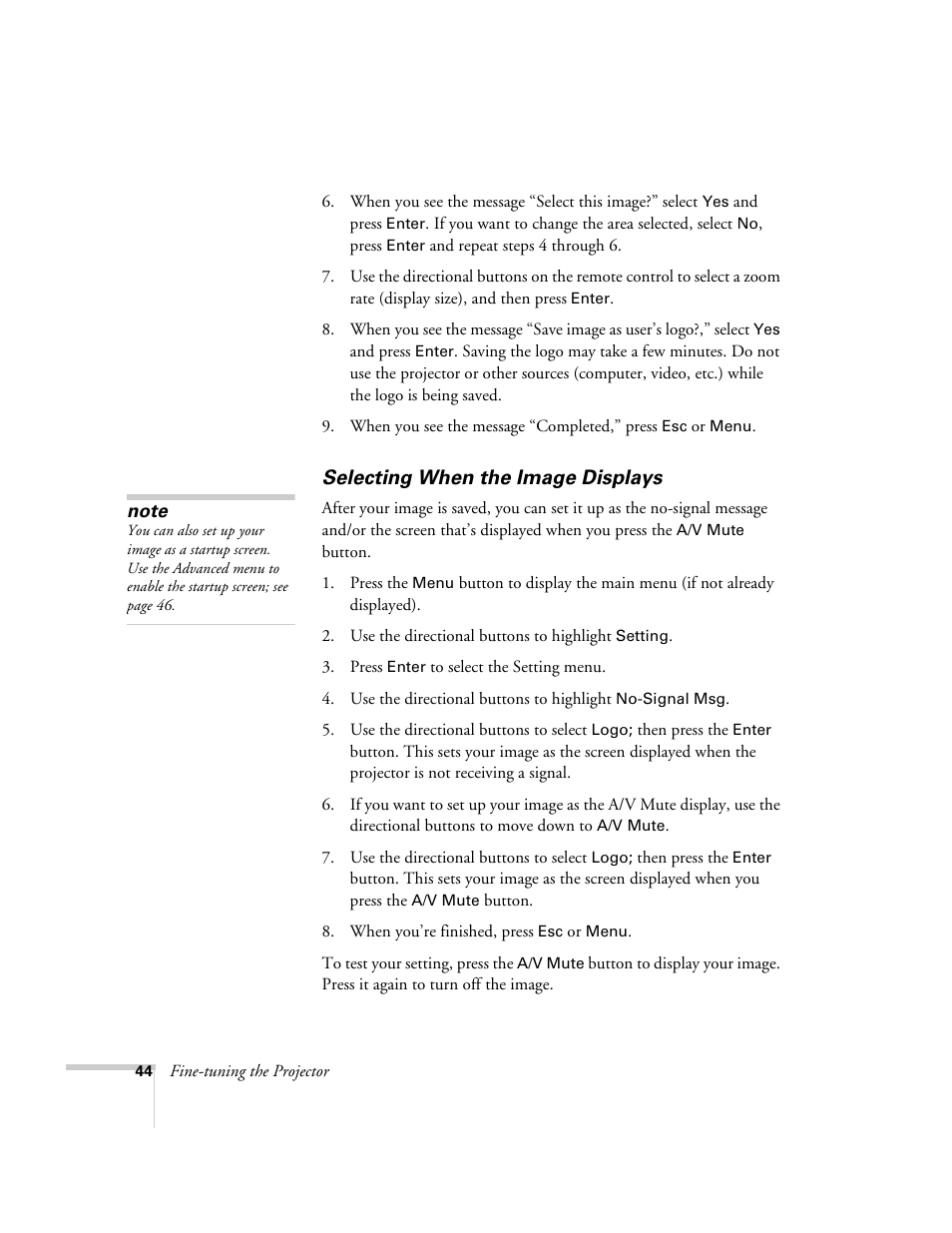 Selecting when the image displays | Epson 73c User Manual | Page 50 / 108