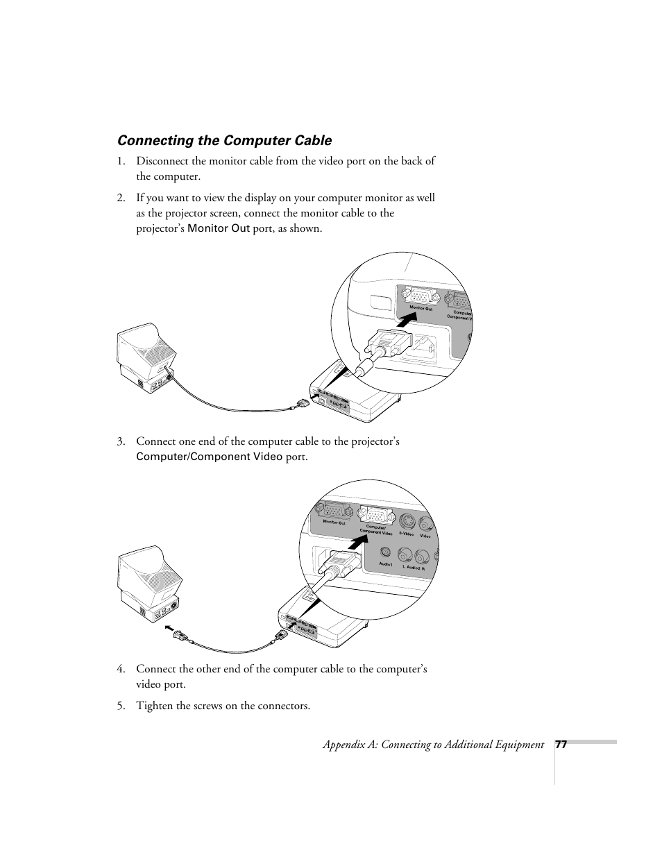 Connecting the computer cable | Epson 73c User Manual | Page 83 / 108