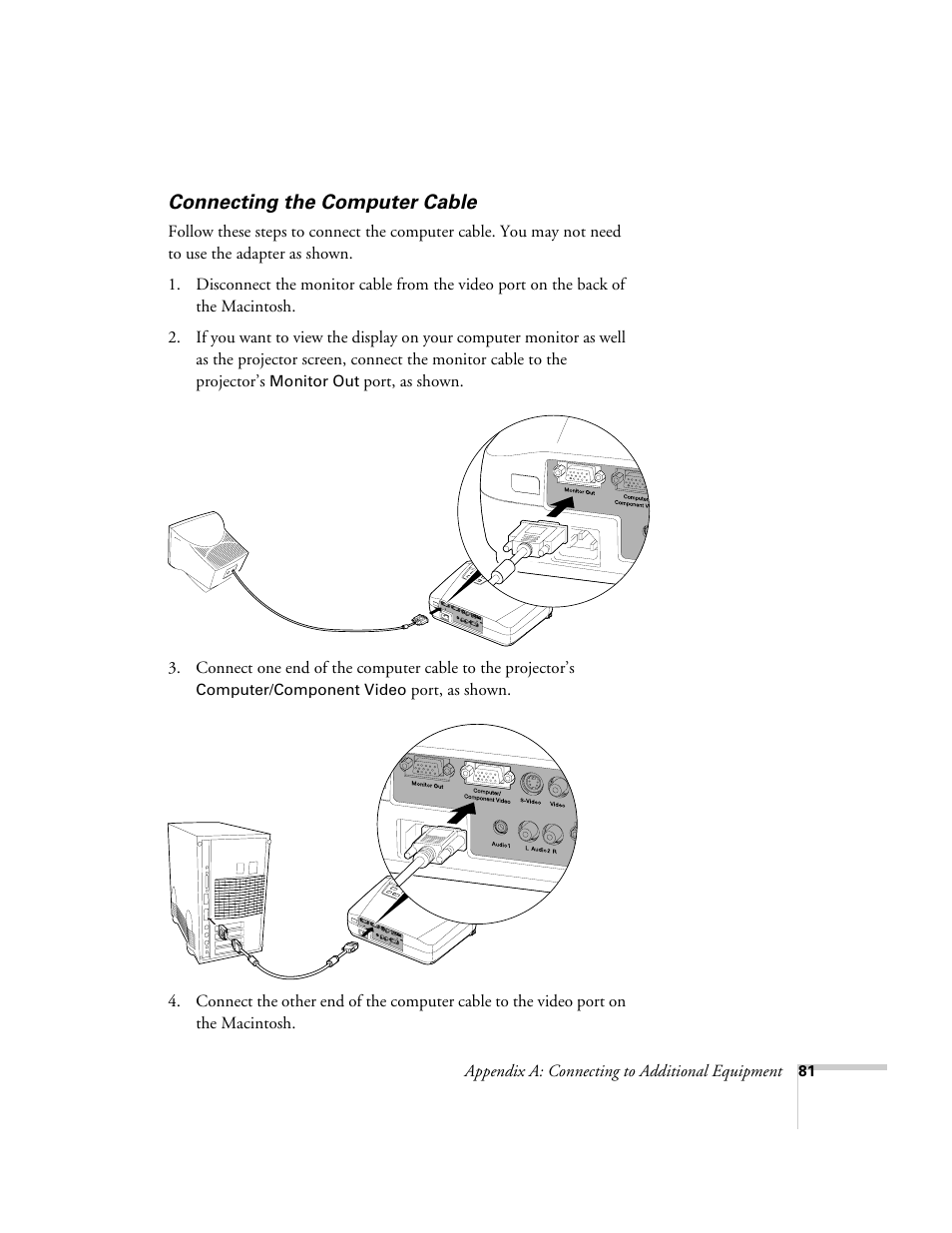 Connecting the computer cable | Epson 73c User Manual | Page 87 / 108