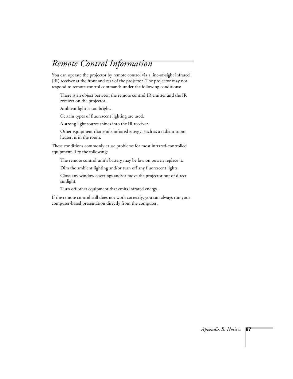 Remote control information | Epson 73c User Manual | Page 93 / 108