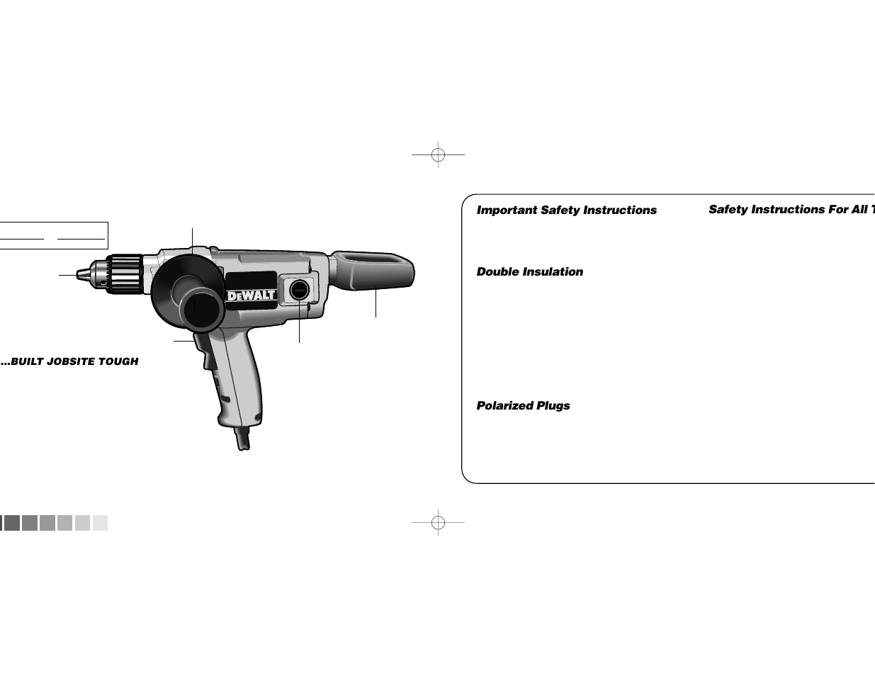 Important safety instructions, Double insulation, Polarized plugs | Safety instructions for all t | Epson DW130 User Manual | Page 2 / 5