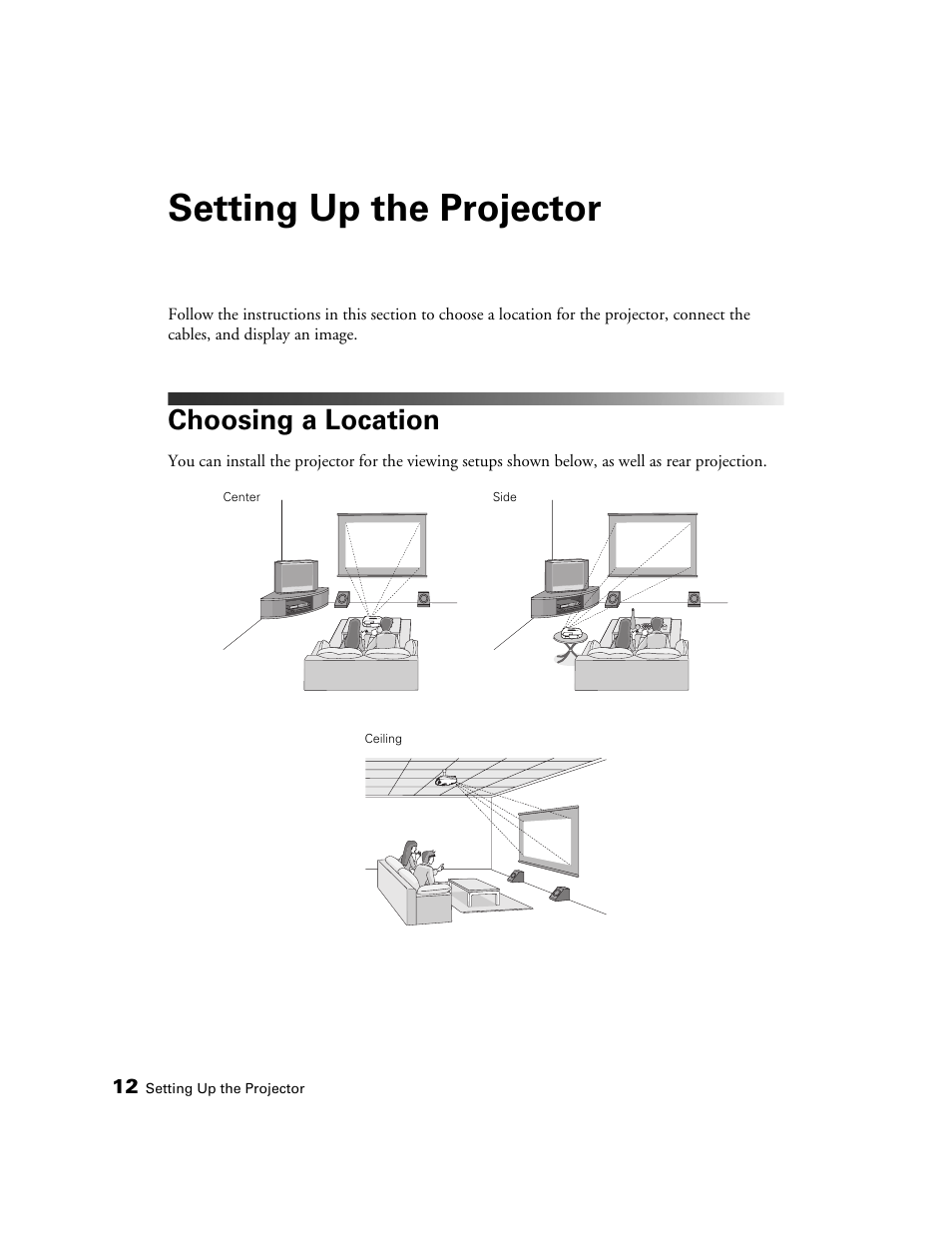 Setting up the projector, Choosing a location | Epson 9700 User Manual | Page 12 / 80