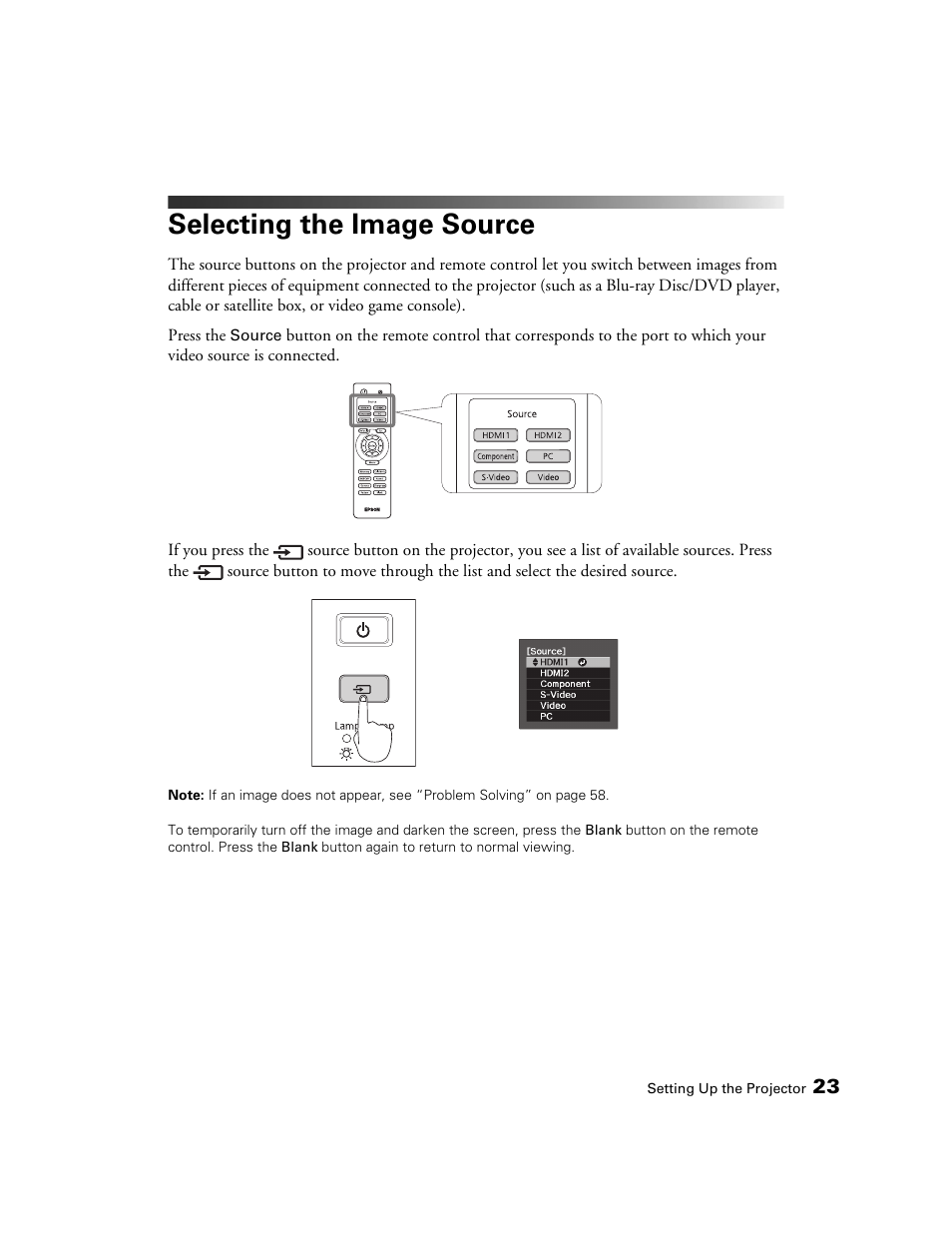 Selecting the image source | Epson 9700 User Manual | Page 23 / 80