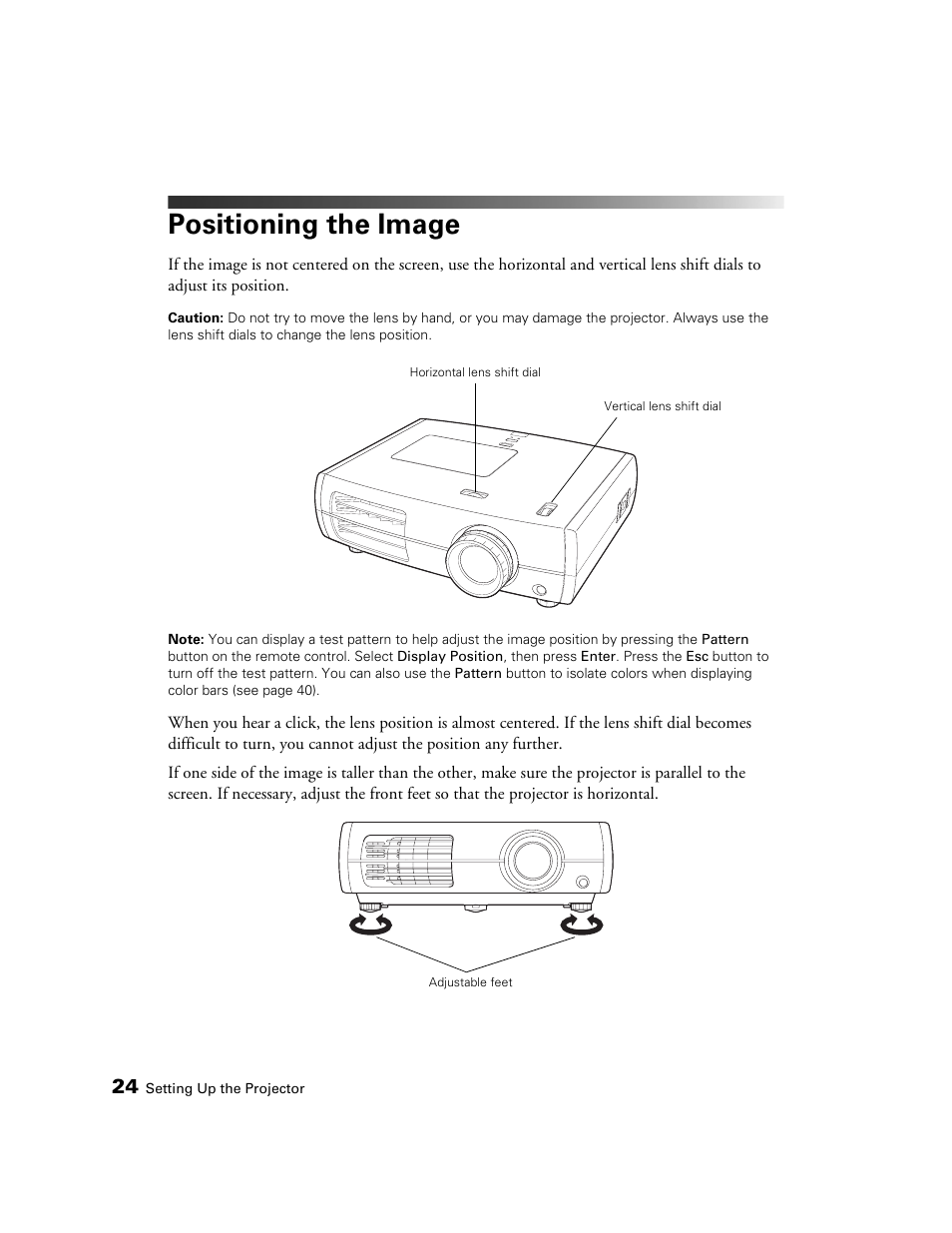 Positioning the image | Epson 9700 User Manual | Page 24 / 80