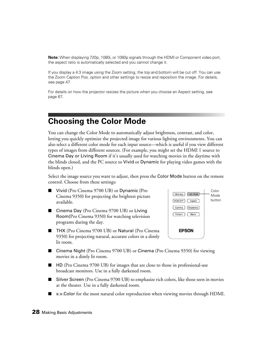 Choosing the color mode | Epson 9700 User Manual | Page 28 / 80