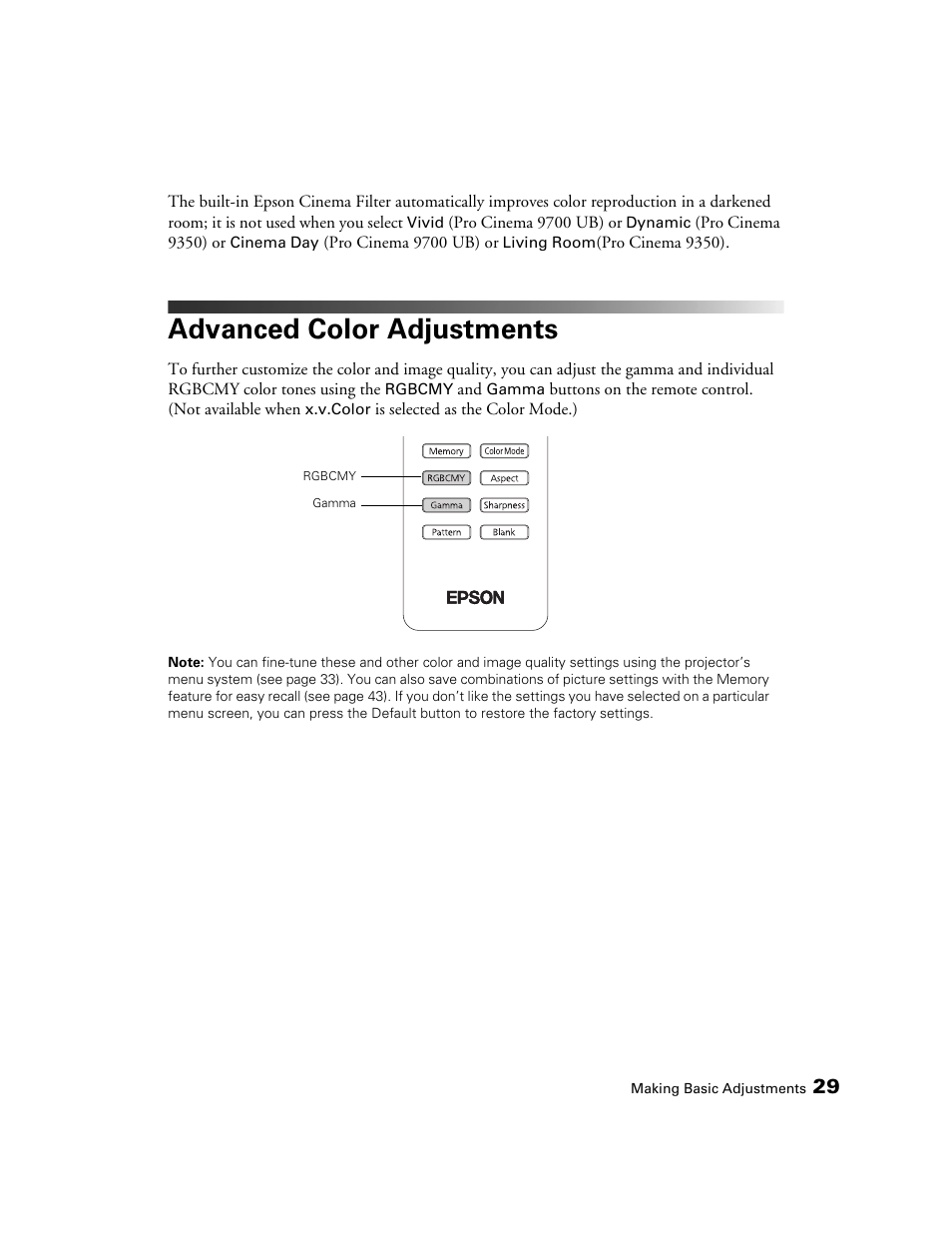 Advanced color adjustments | Epson 9700 User Manual | Page 29 / 80