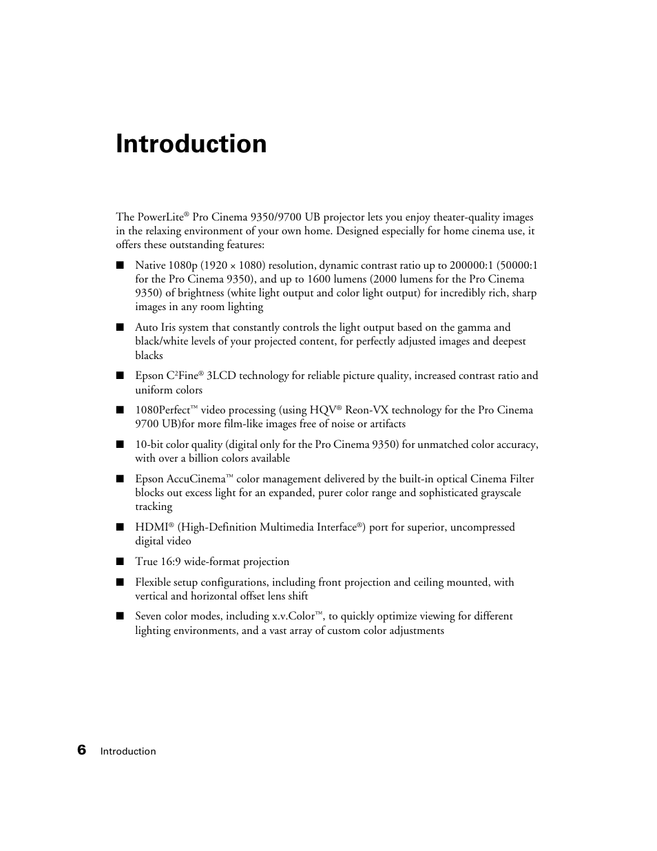 Introduction | Epson 9700 User Manual | Page 6 / 80