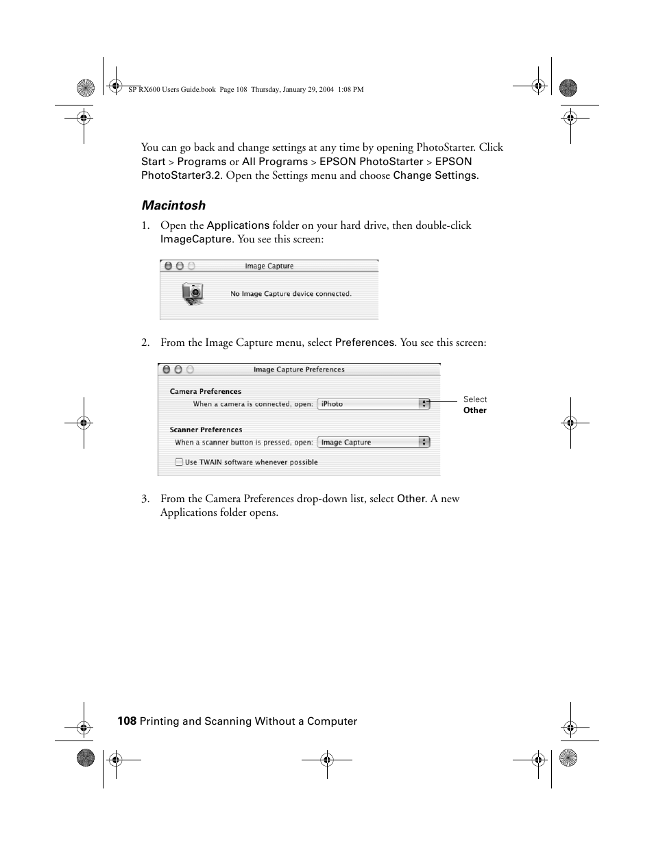 Epson All-In-One Stylus Photo RX600 User Manual | Page 108 / 164