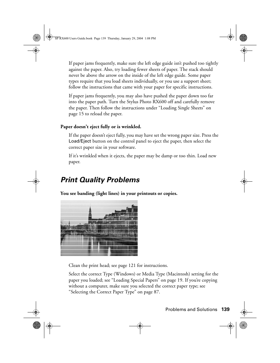Print quality problems | Epson All-In-One Stylus Photo RX600 User Manual | Page 139 / 164