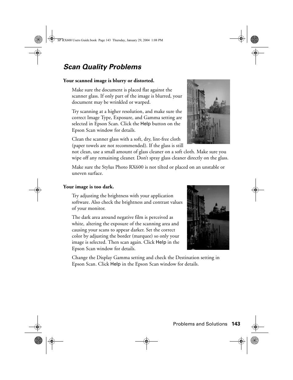 Scan quality problems | Epson All-In-One Stylus Photo RX600 User Manual | Page 143 / 164