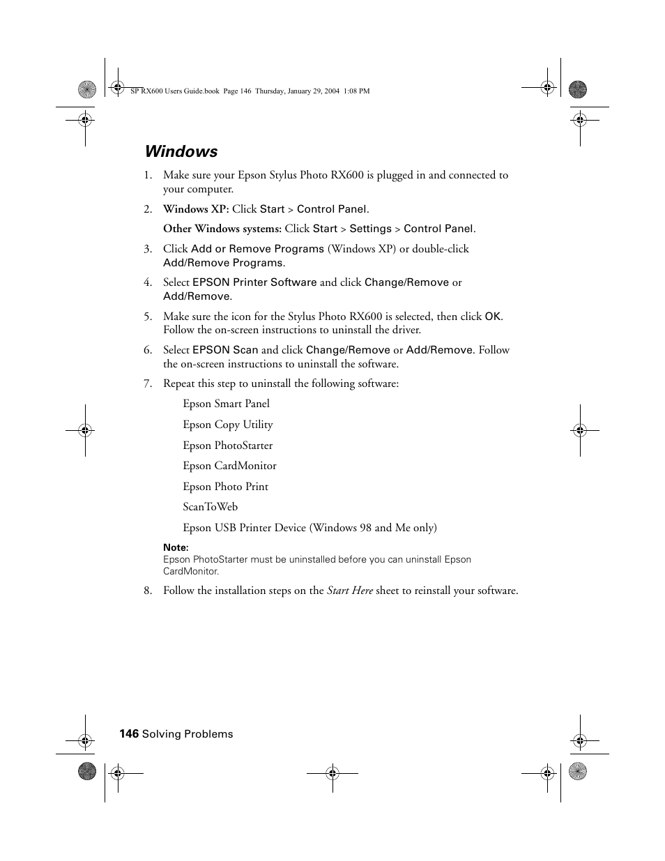 Windows | Epson All-In-One Stylus Photo RX600 User Manual | Page 146 / 164