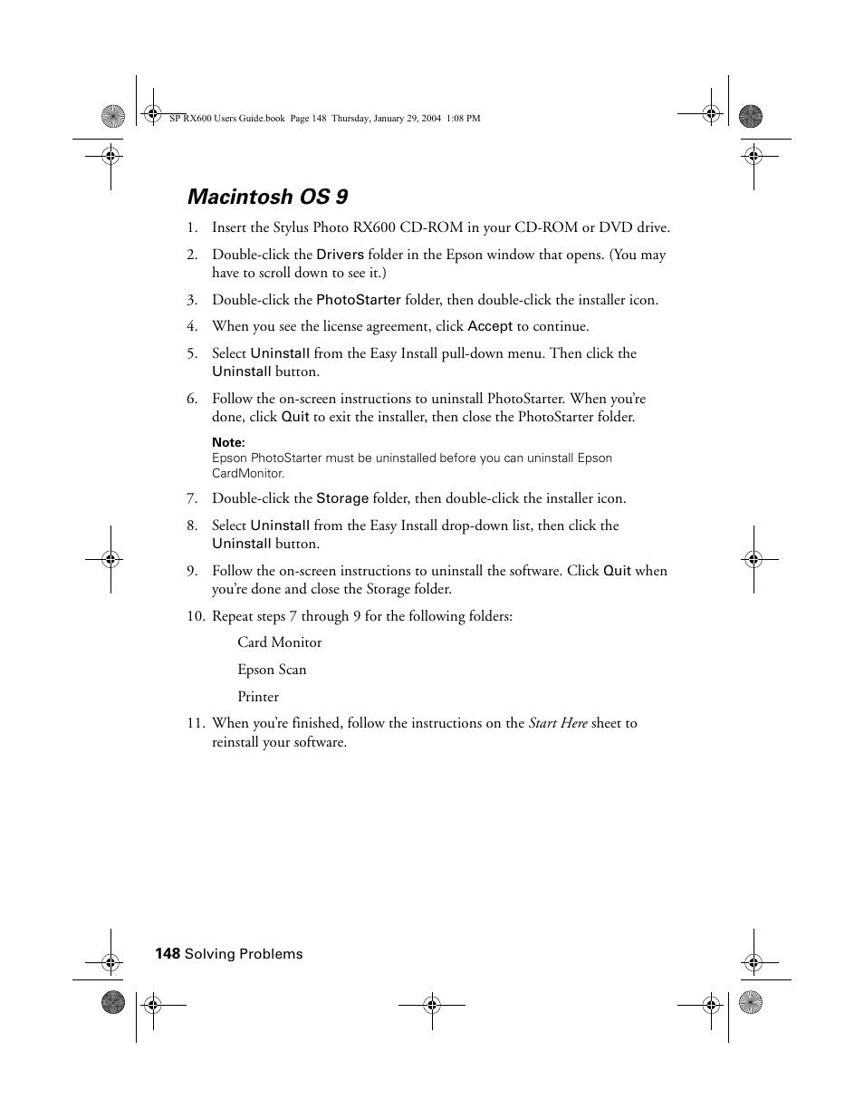 Macintosh os 9 | Epson All-In-One Stylus Photo RX600 User Manual | Page 148 / 164