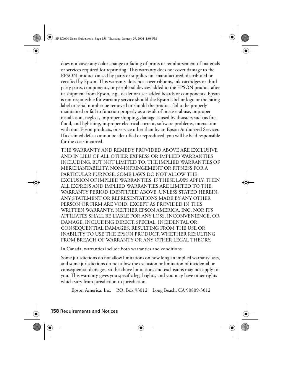 Epson All-In-One Stylus Photo RX600 User Manual | Page 158 / 164