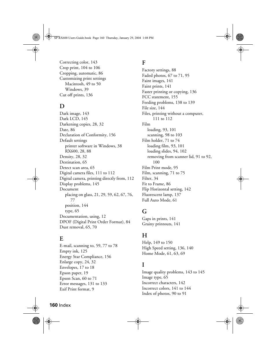Epson All-In-One Stylus Photo RX600 User Manual | Page 160 / 164