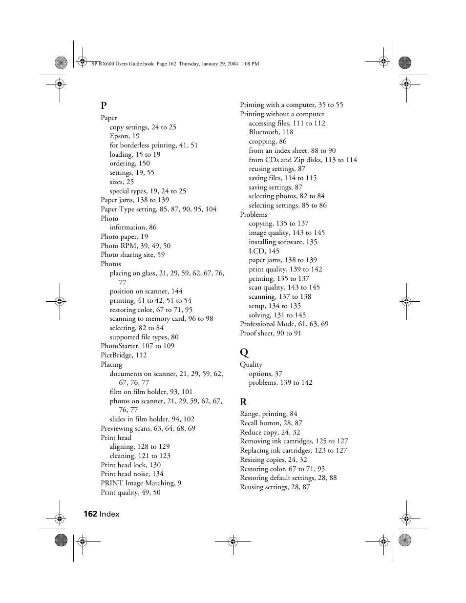 Epson All-In-One Stylus Photo RX600 User Manual | Page 162 / 164