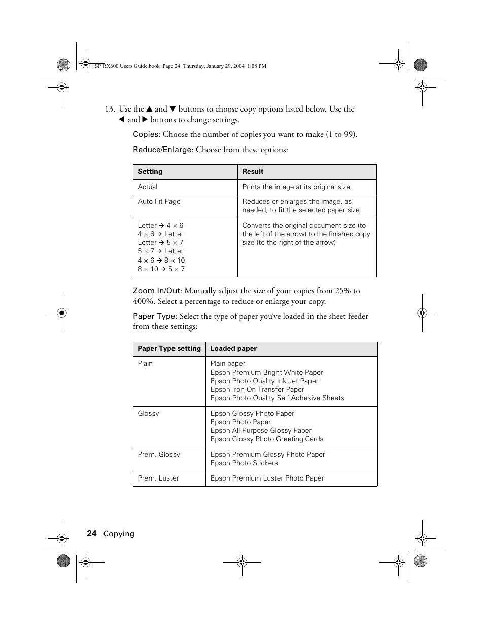 Epson All-In-One Stylus Photo RX600 User Manual | Page 24 / 164