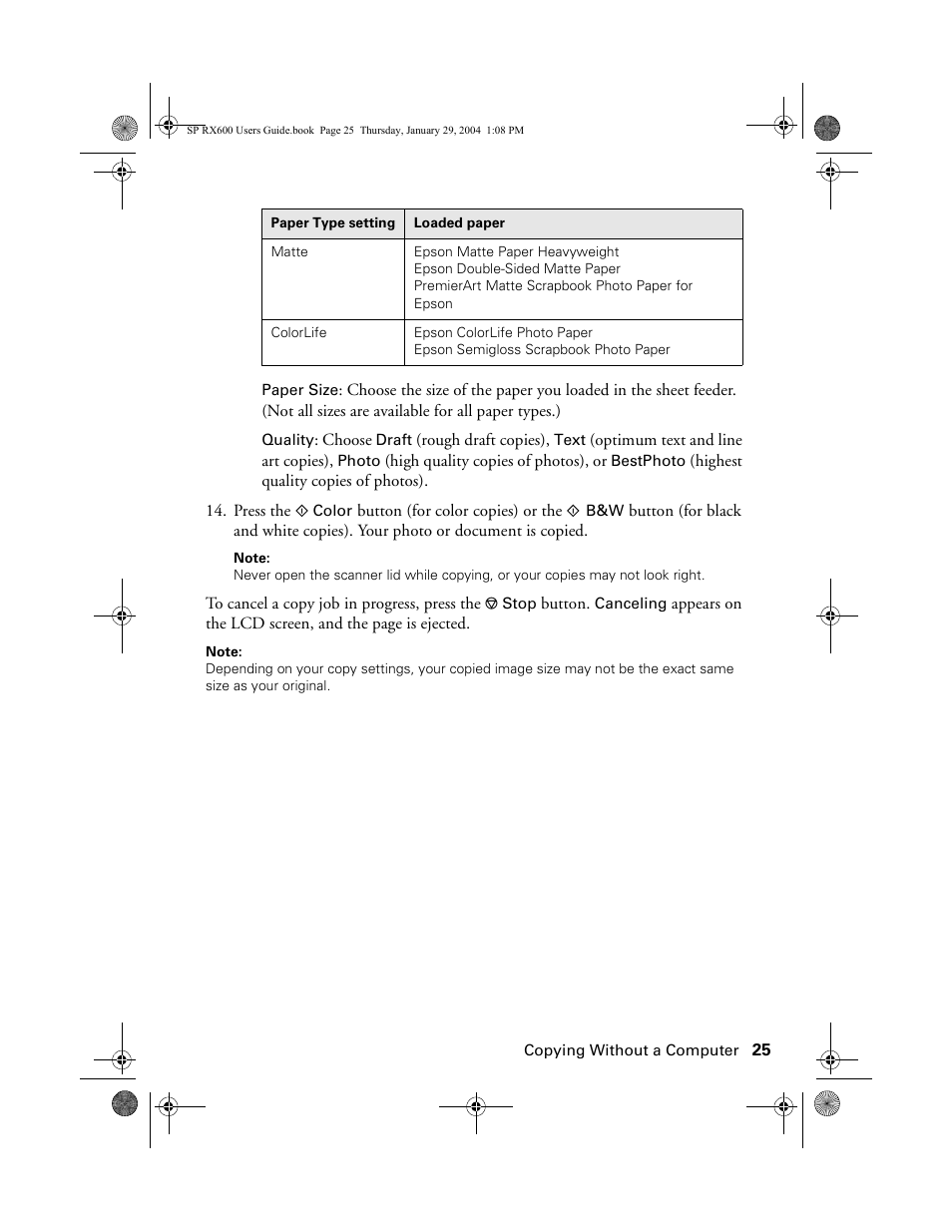 Epson All-In-One Stylus Photo RX600 User Manual | Page 25 / 164