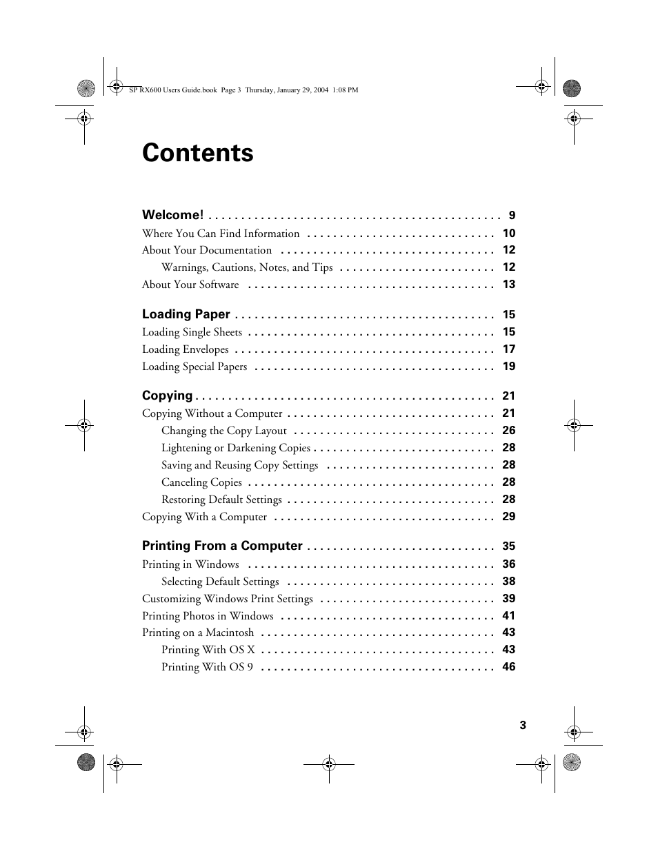 Epson All-In-One Stylus Photo RX600 User Manual | Page 3 / 164