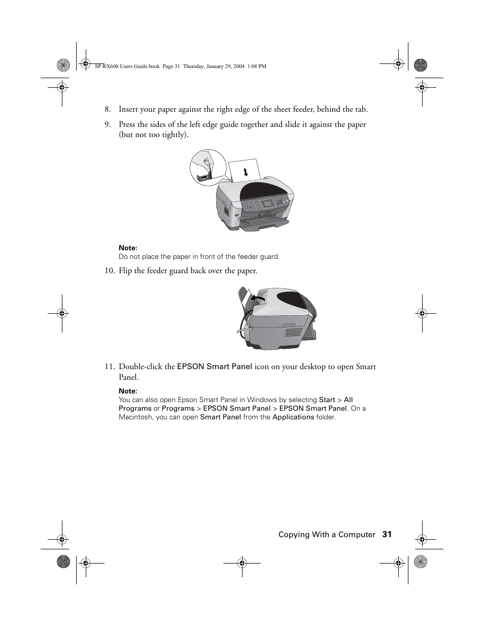 Epson All-In-One Stylus Photo RX600 User Manual | Page 31 / 164