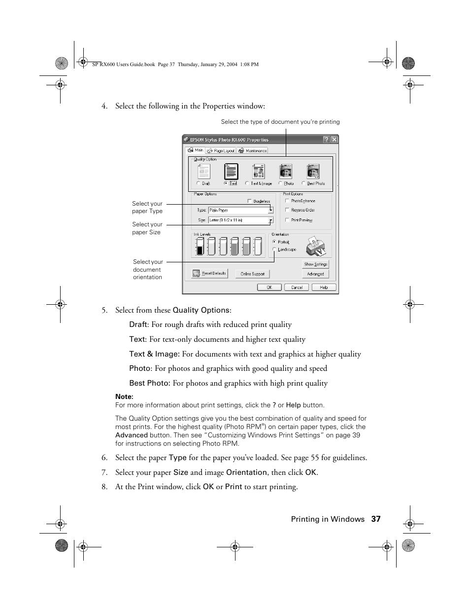 Epson All-In-One Stylus Photo RX600 User Manual | Page 37 / 164