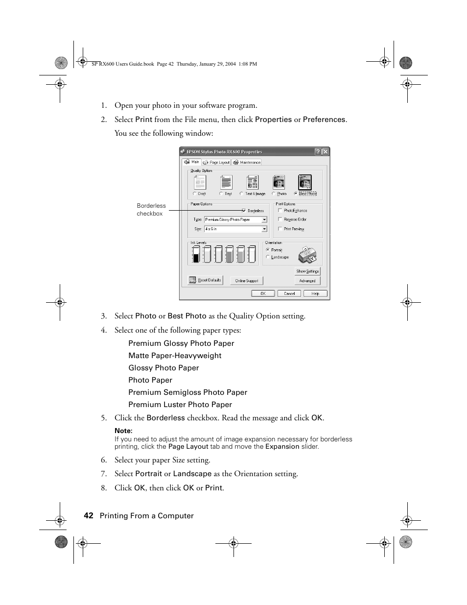 Epson All-In-One Stylus Photo RX600 User Manual | Page 42 / 164