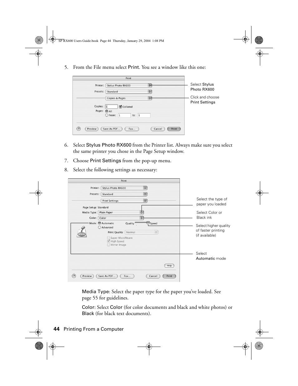 Epson All-In-One Stylus Photo RX600 User Manual | Page 44 / 164