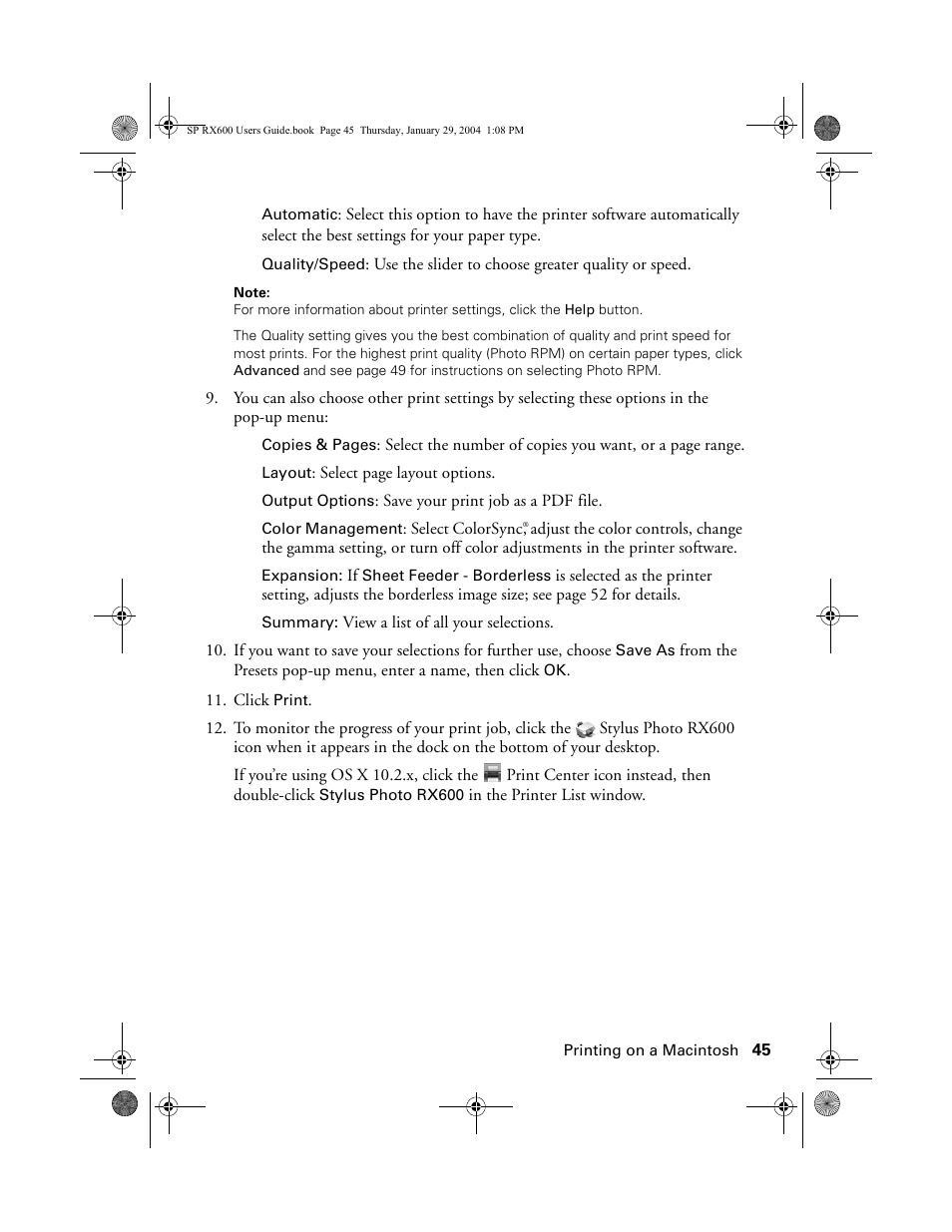 Epson All-In-One Stylus Photo RX600 User Manual | Page 45 / 164