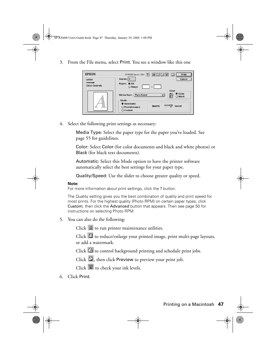 Epson All-In-One Stylus Photo RX600 User Manual | Page 47 / 164