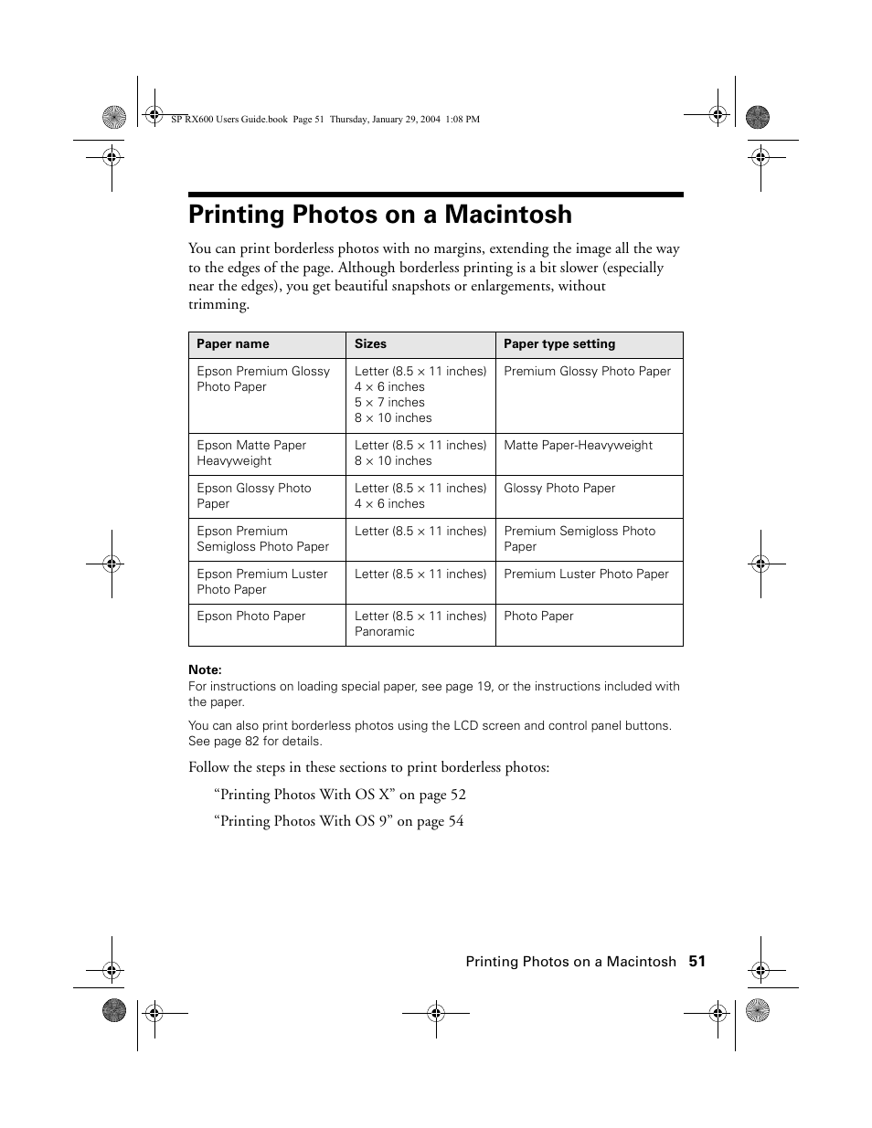 Printing photos on a macintosh | Epson All-In-One Stylus Photo RX600 User Manual | Page 51 / 164