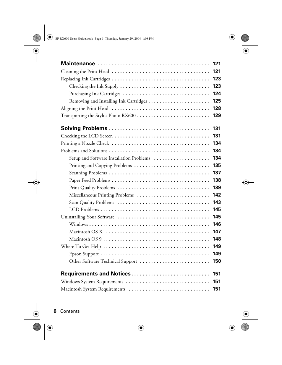 Epson All-In-One Stylus Photo RX600 User Manual | Page 6 / 164