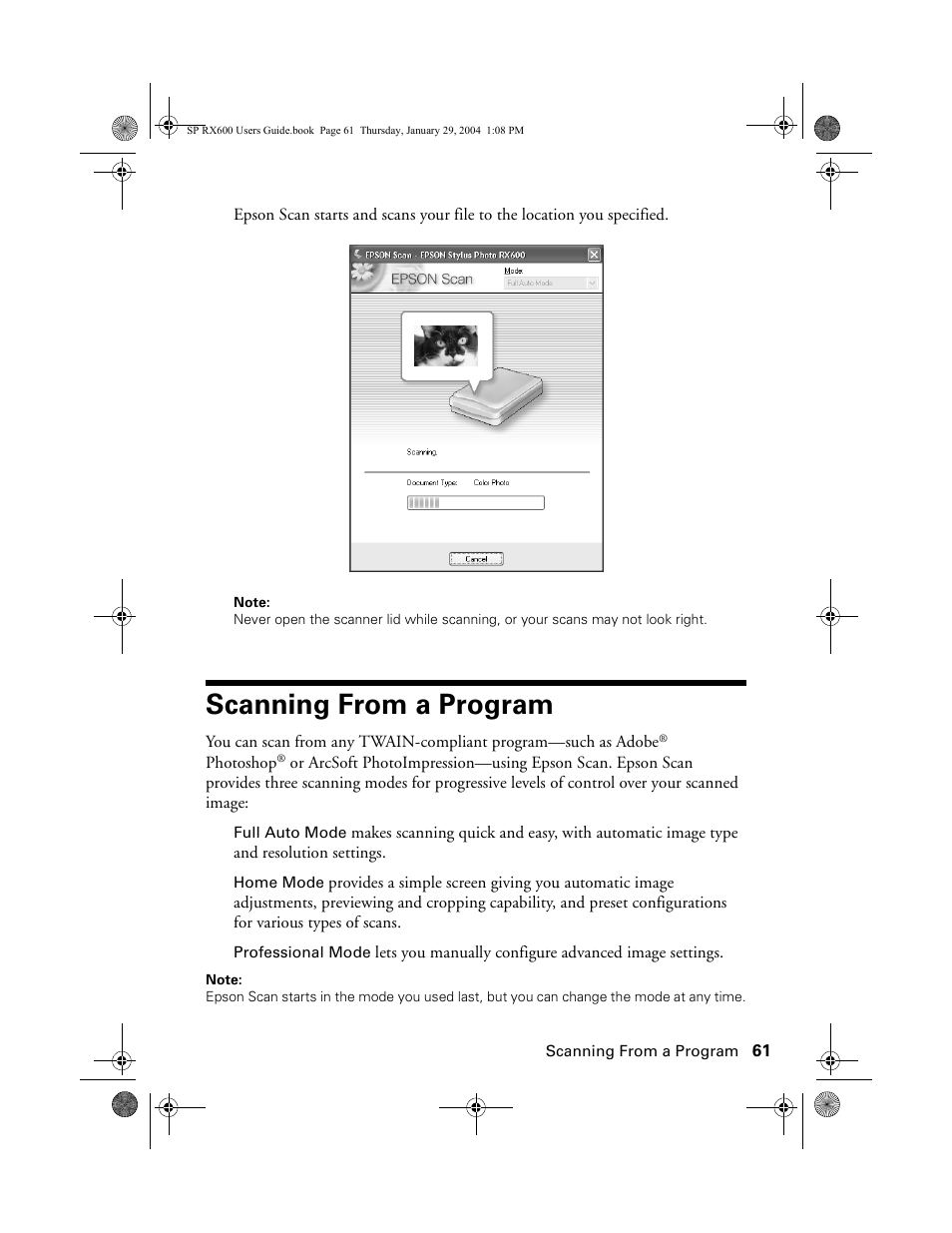 Scanning from a program | Epson All-In-One Stylus Photo RX600 User Manual | Page 61 / 164