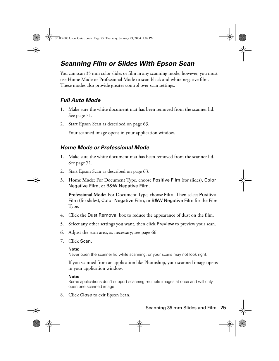 Scanning film or slides with epson scan | Epson All-In-One Stylus Photo RX600 User Manual | Page 75 / 164