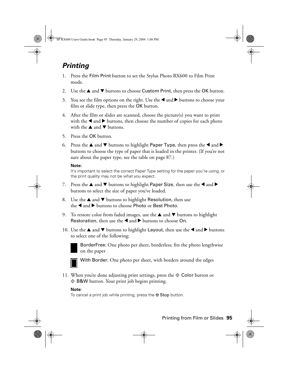 Printing | Epson All-In-One Stylus Photo RX600 User Manual | Page 95 / 164