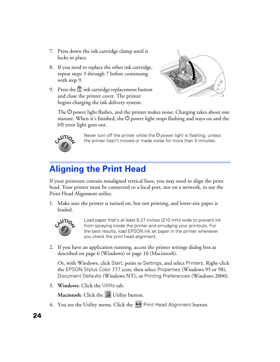 Aligning the print head | Epson 777 User Manual | Page 28 / 53