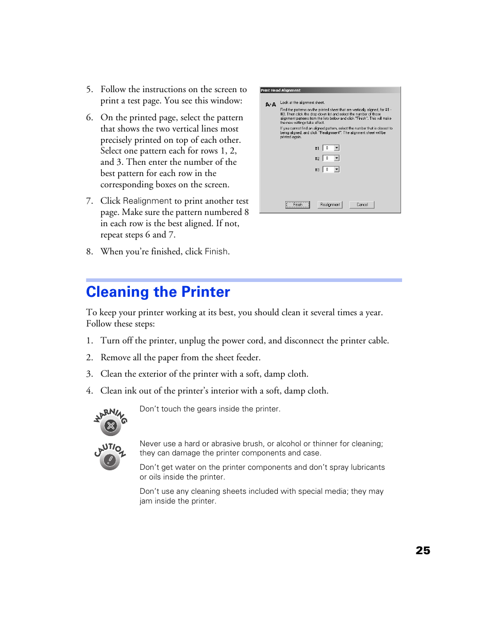 Cleaning the printer | Epson 777 User Manual | Page 29 / 53