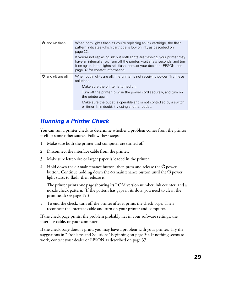 Running a printer check | Epson 777 User Manual | Page 33 / 53