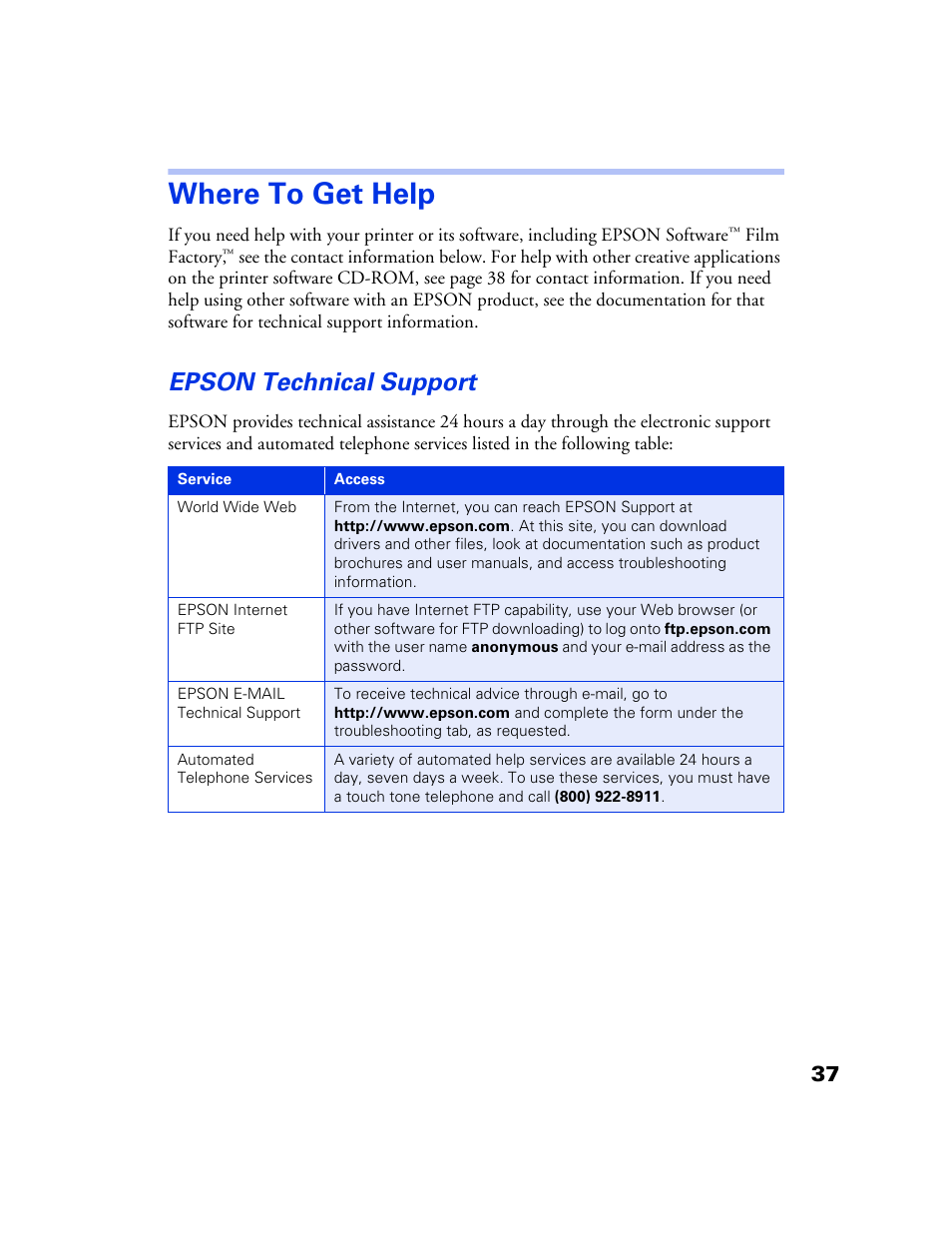 Where to get help, Epson technical support | Epson 777 User Manual | Page 41 / 53