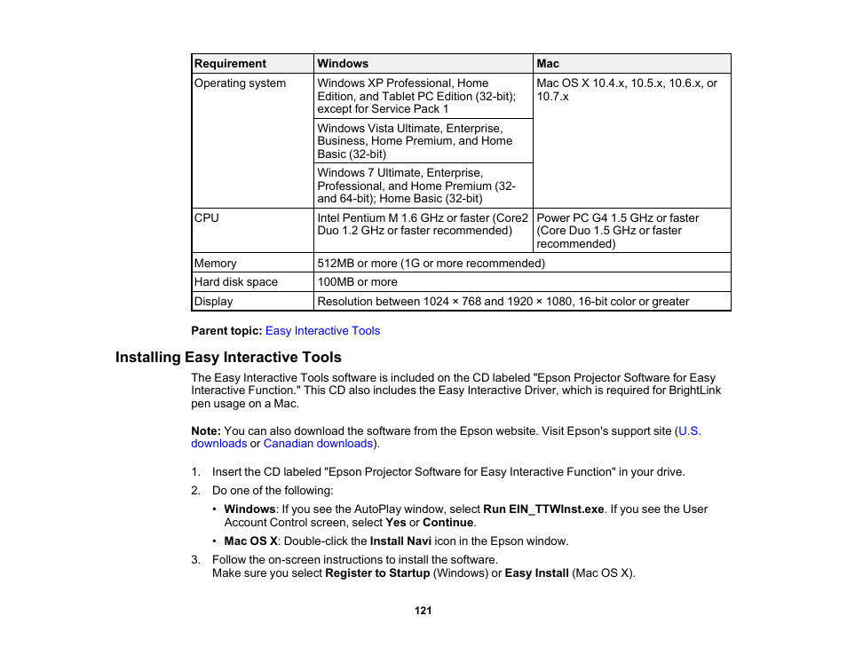 Installing easy interactive tools | Epson 485Wi User Manual | Page 121 / 259